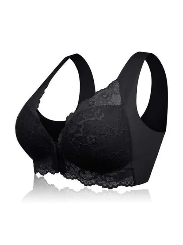 Winnie Blooms - Wireless Ultra-Supportive Double-Buckle Bra, Lift Push Up  Seamless Lace Bra with Front Buckle & Back Support (46D, Skin)