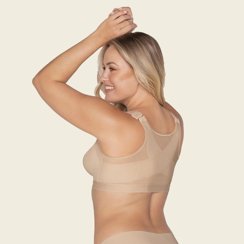 Exclare Women's Front Closure Full Coverage Wirefree Posture Back Everyday  Bra(48DDD, Beige)