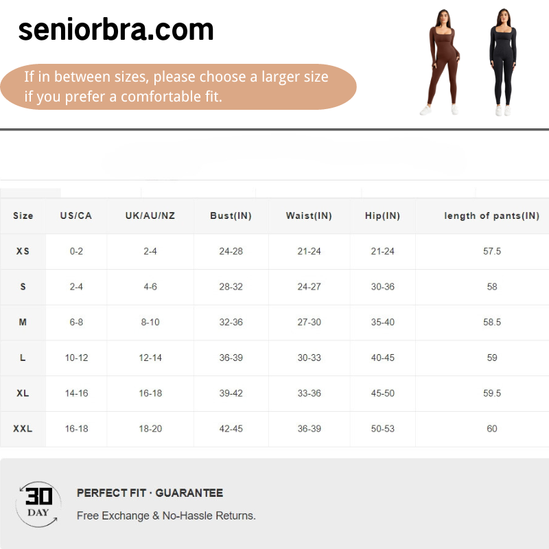 SeniorBra® Seamless Thumb Hole Square Neck Long Sleeve Jumpsuit