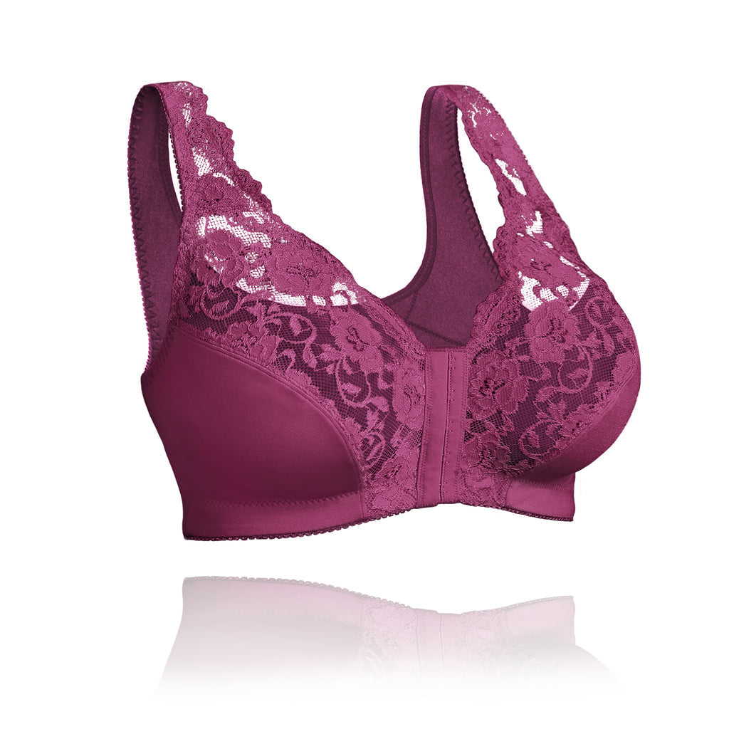 SeniorBra® Front Hooks, Stretch-Lace, Super-Lift And Posture Correction-All In One Bra-(Purple/Purple.White)