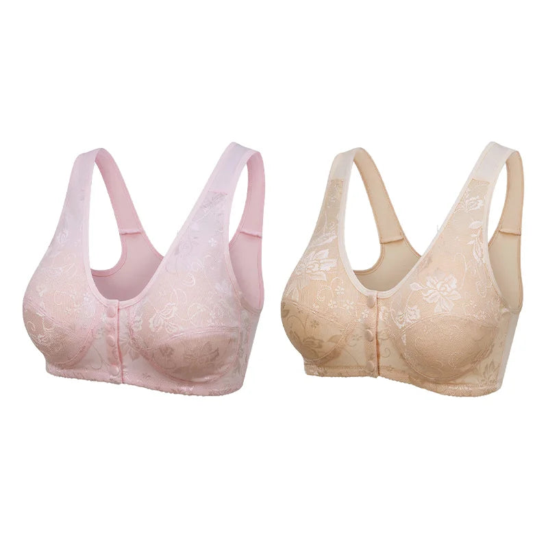 Front Button Wireless Supportive Bra, cotton, button, buckle