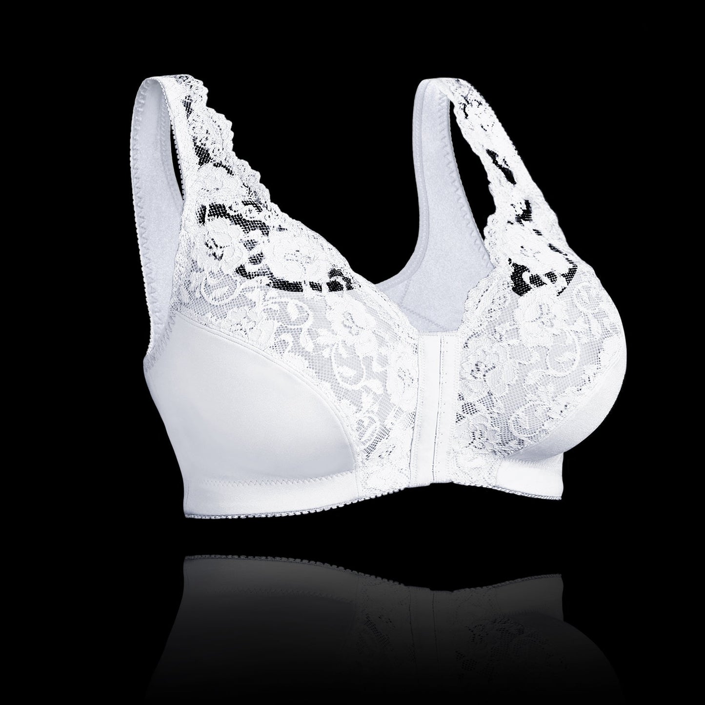 SeniorBra® Front Hooks, Stretch-Lace, Super-Lift And Posture Correction-All In One Bra-(White/Blue.White)