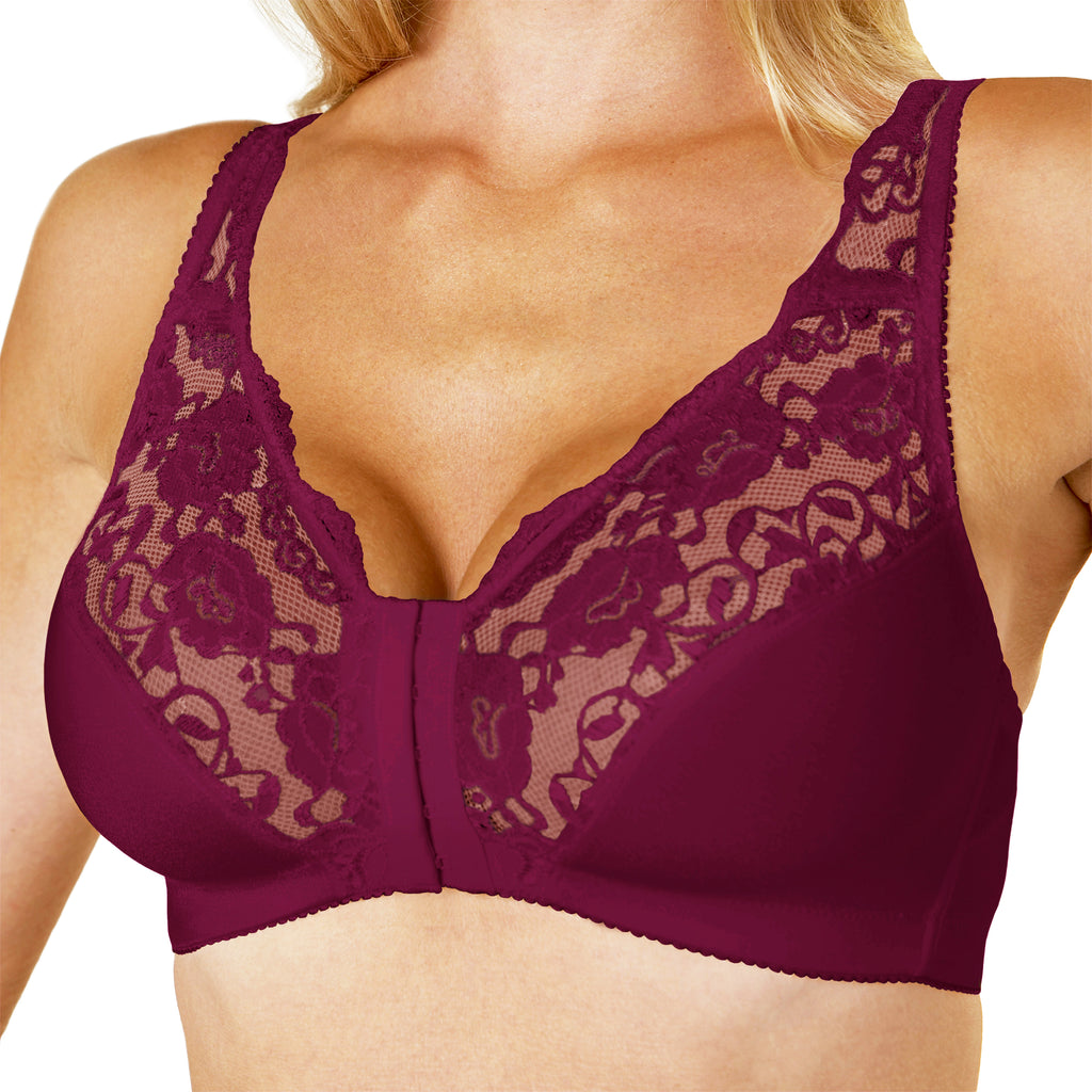 SeniorBra® Front Hooks, Stretch-Lace, Super-Lift And Posture Correction-All In One Bra-(Purple/Purple.White)