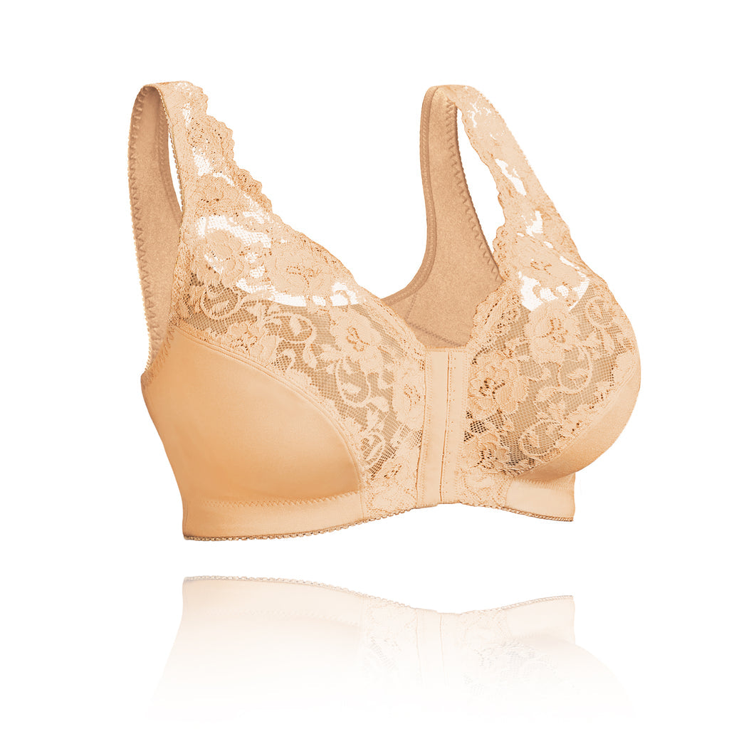 SeniorBra® Front Hooks, Stretch-Lace, Super-Lift And Posture Correction-All In One Bra-(White/White.Beige)